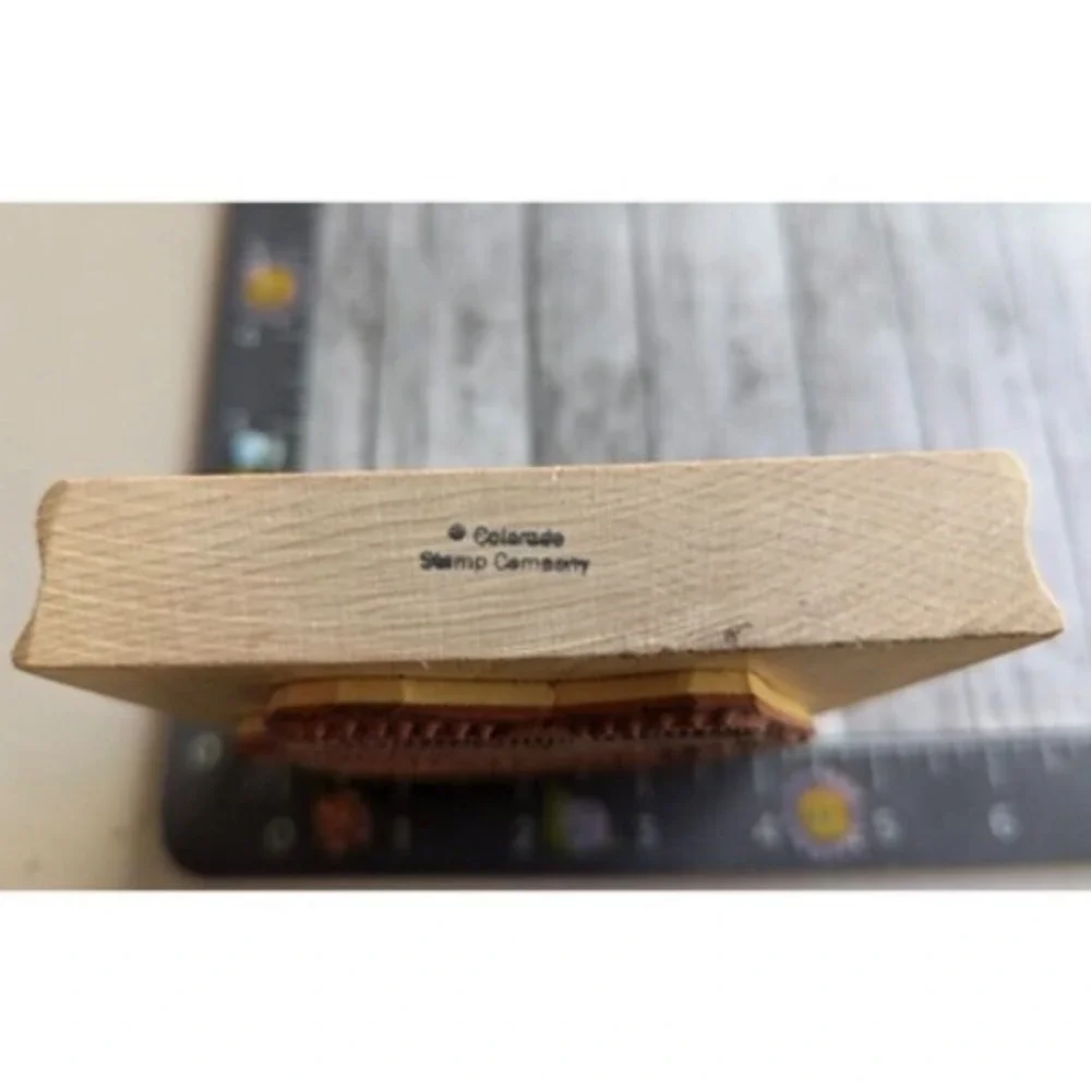 Colorado Circle Oval Frame Bow Ribbon Rubber Stamp Wood #B7